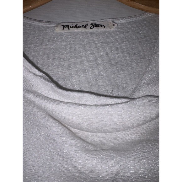 Y2K Michael Stars Drape Neck Shirt Blouse Women's One Size Shine White Stretch - Picture 6 of 8